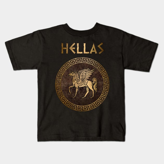 Hellas Ancient Greece Pegasus Symbol Kids T-Shirt by AgemaApparel